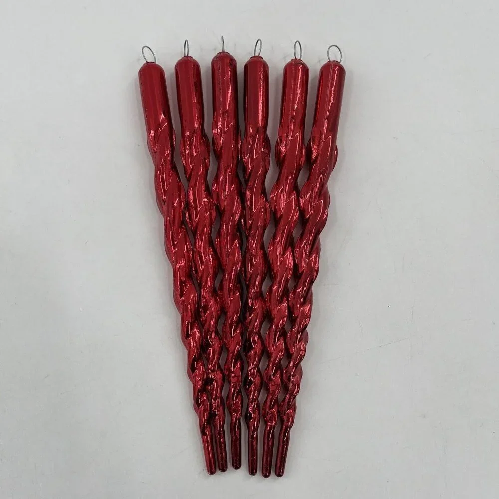 Vintage Christmas Swirl Icicle Red Silver and Beaded Ornaments